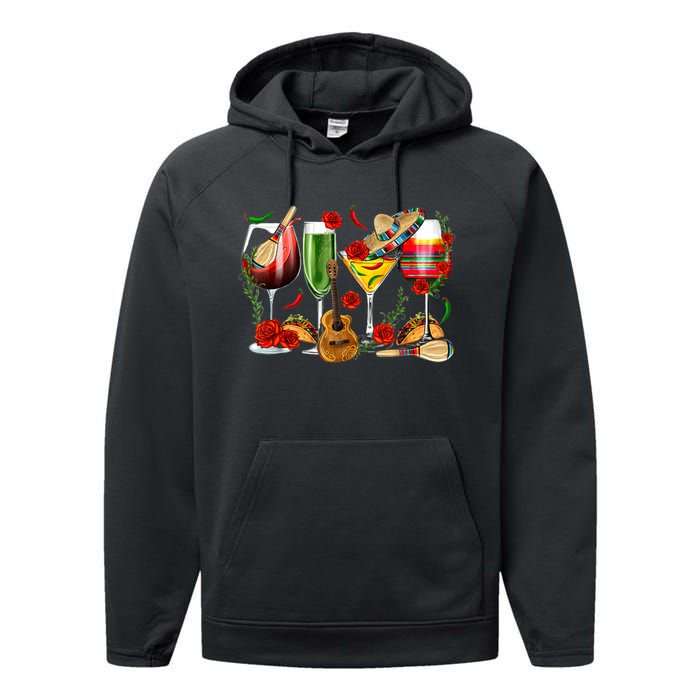 Mexico Wine Tequila Cinco De Mayo Mexican Fiesta Lover Performance Fleece Hoodie