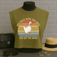 Mess With The Honk You Get The Bonk Makes A Funny Goose Meme For Every Gamer And Garment-Dyed Women's Muscle Tee