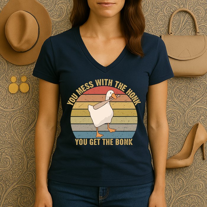 Mess With The Honk You Get The Bonk Makes A Funny Goose Meme For Every Gamer And Women's V-Neck T-Shirt