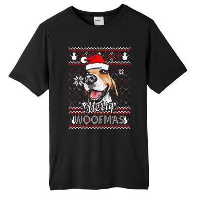 Merry Woofmas Tricolor Beagle Dog Santa Ugly Christmas Tall Fusion ChromaSoft Performance T-Shirt