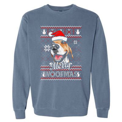 Merry Woofmas Tricolor Beagle Dog Santa Ugly Christmas Garment-Dyed Sweatshirt