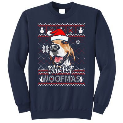 Merry Woofmas Tricolor Beagle Dog Santa Ugly Christmas Sweatshirt