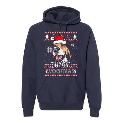 Merry Woofmas Tricolor Beagle Dog Santa Ugly Christmas Premium Hoodie