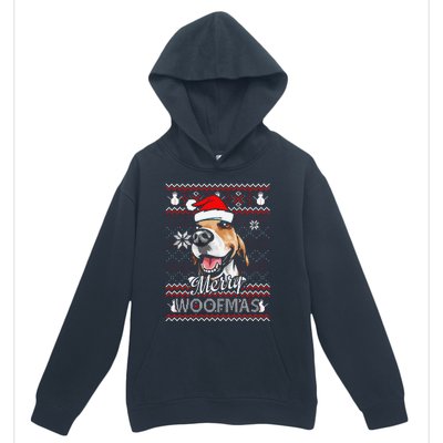 Merry Woofmas Tricolor Beagle Dog Santa Ugly Christmas Urban Pullover Hoodie