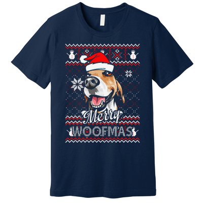 Merry Woofmas Tricolor Beagle Dog Santa Ugly Christmas Premium T-Shirt