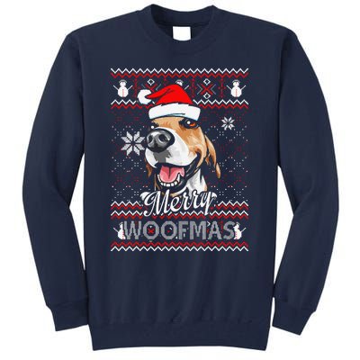 Merry Woofmas Tricolor Beagle Dog Santa Ugly Christmas Tall Sweatshirt