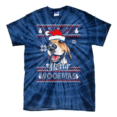 Merry Woofmas Tricolor Beagle Dog Santa Ugly Christmas Tie-Dye T-Shirt