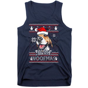 Merry Woofmas Tricolor Beagle Dog Santa Ugly Christmas Tank Top