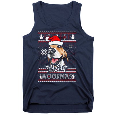 Merry Woofmas Tricolor Beagle Dog Santa Ugly Christmas Tank Top