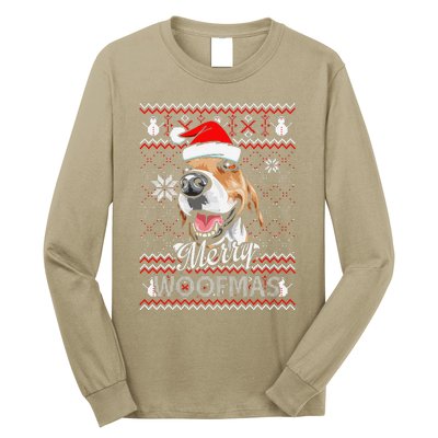 Merry Woofmas Tricolor Beagle Dog Santa Ugly Christmas Long Sleeve Shirt