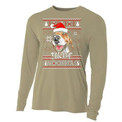 Merry Woofmas Tricolor Beagle Dog Santa Ugly Christmas Cooling Performance Long Sleeve Crew