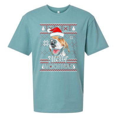 Merry Woofmas Tricolor Beagle Dog Santa Ugly Christmas Sueded Cloud Jersey T-Shirt