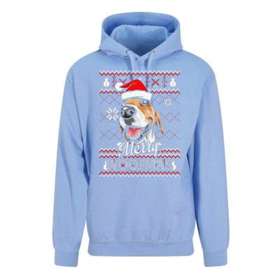 Merry Woofmas Tricolor Beagle Dog Santa Ugly Christmas Unisex Surf Hoodie