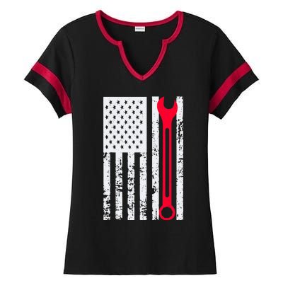 Mechanic Workshop Tools USA Flag Repairman Gift Ladies Halftime Notch Neck Tee