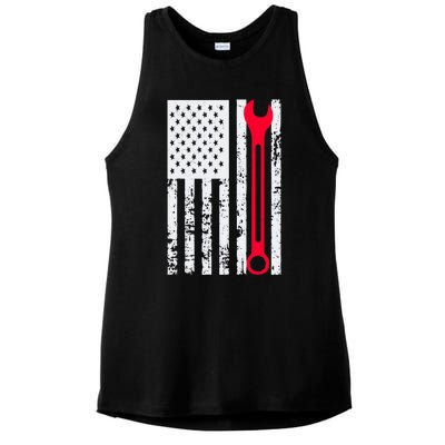 Mechanic Workshop Tools USA Flag Repairman Gift Ladies PosiCharge Tri-Blend Wicking Tank