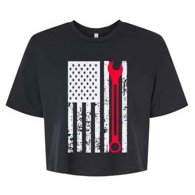 Mechanic Workshop Tools USA Flag Repairman Gift Bella+Canvas Jersey Crop Tee