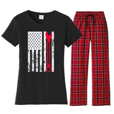 Mechanic Workshop Tools USA Flag Repairman Gift Women's Flannel Pajama Set