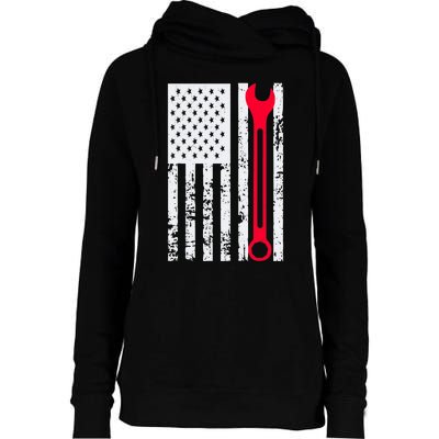 Mechanic Workshop Tools USA Flag Repairman Gift Womens Funnel Neck Pullover Hood