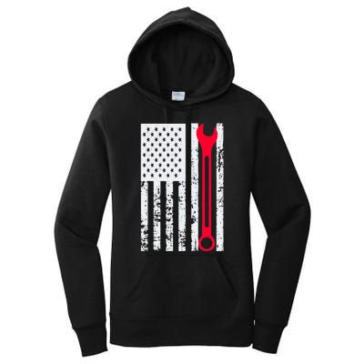 Mechanic Workshop Tools USA Flag Repairman Gift Women's Pullover Hoodie