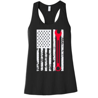 Mechanic Workshop Tools USA Flag Repairman Gift Women's Racerback Tank