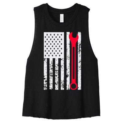 Mechanic Workshop Tools USA Flag Repairman Gift Women's Racerback Cropped Tank