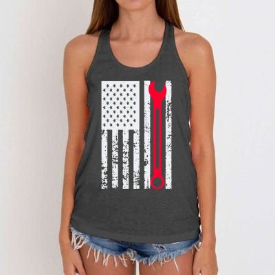 Mechanic Workshop Tools USA Flag Repairman Gift Women's Knotted Racerback Tank