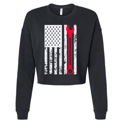 Mechanic Workshop Tools USA Flag Repairman Gift Cropped Pullover Crew