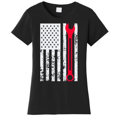 Mechanic Workshop Tools USA Flag Repairman Gift Women's T-Shirt