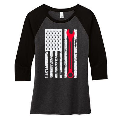 Mechanic Workshop Tools USA Flag Repairman Gift Women's Tri-Blend 3/4-Sleeve Raglan Shirt