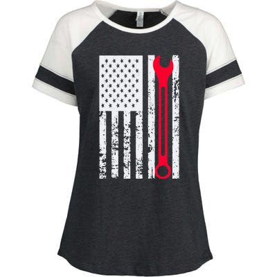 Mechanic Workshop Tools USA Flag Repairman Gift Enza Ladies Jersey Colorblock Tee