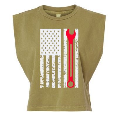 Mechanic Workshop Tools USA Flag Repairman Gift Garment-Dyed Women's Muscle Tee