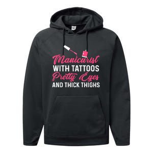 Manicurist With Tattoos Funny Nail Artist Nail Salon Performance Fleece Hoodie