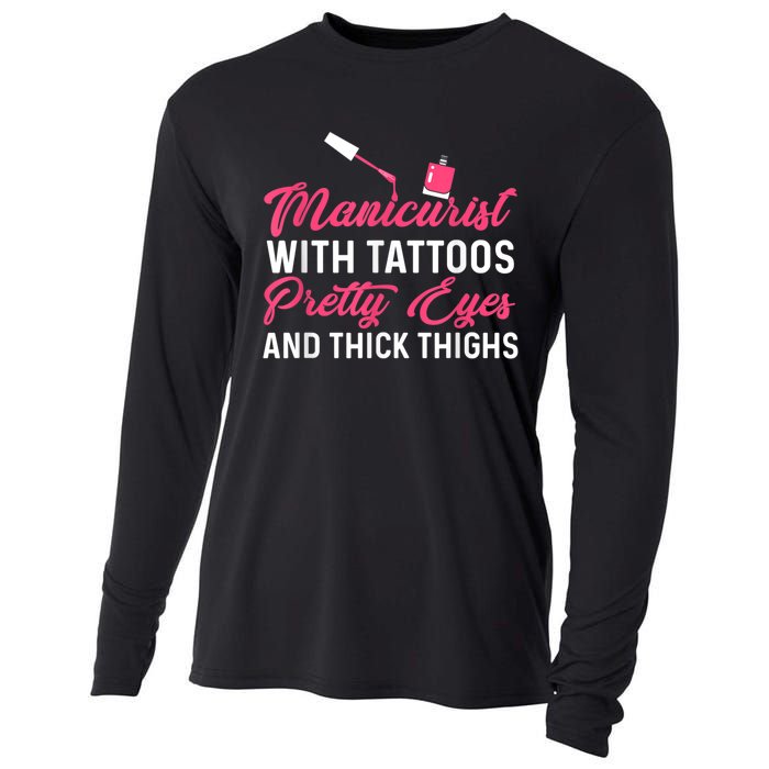 Manicurist With Tattoos Funny Nail Artist Nail Salon Cooling Performance Long Sleeve Crew