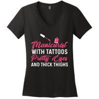 Manicurist With Tattoos Funny Nail Artist Nail Salon Women's V-Neck T-Shirt