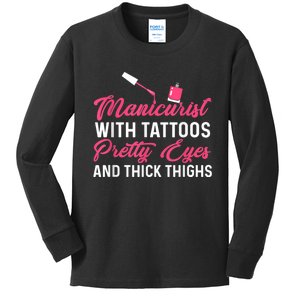 Manicurist With Tattoos Funny Nail Artist Nail Salon Kids Long Sleeve Shirt