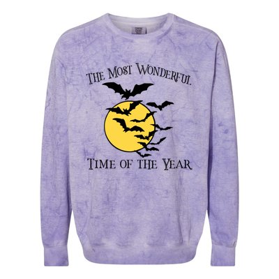 Most Wonderful Time Of Year Funny Halloween Quote Bats Moon Meaningful Gift Colorblast Crewneck Sweatshirt