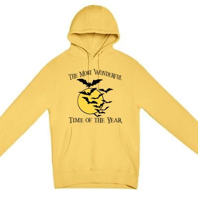 Most Wonderful Time Of Year Funny Halloween Quote Bats Moon Meaningful Gift Premium Pullover Hoodie