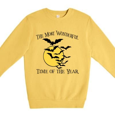 Most Wonderful Time Of Year Funny Halloween Quote Bats Moon Meaningful Gift Premium Crewneck Sweatshirt