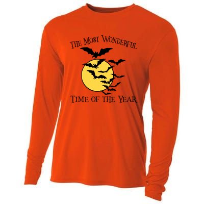 Most Wonderful Time Of Year Funny Halloween Quote Bats Moon Meaningful Gift Cooling Performance Long Sleeve Crew