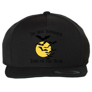 Most Wonderful Time Of Year Funny Halloween Quote Bats Moon Meaningful Gift Wool Snapback Cap