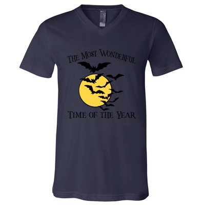 Most Wonderful Time Of Year Funny Halloween Quote Bats Moon Meaningful Gift V-Neck T-Shirt