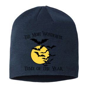 Most Wonderful Time Of Year Funny Halloween Quote Bats Moon Meaningful Gift Sustainable Beanie