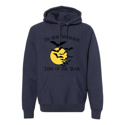 Most Wonderful Time Of Year Funny Halloween Quote Bats Moon Meaningful Gift Premium Hoodie