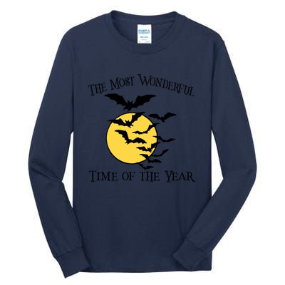 Most Wonderful Time Of Year Funny Halloween Quote Bats Moon Meaningful Gift Tall Long Sleeve T-Shirt