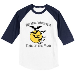 Most Wonderful Time Of Year Funny Halloween Quote Bats Moon Meaningful Gift Baseball Sleeve Shirt