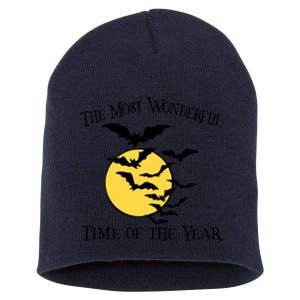 Most Wonderful Time Of Year Funny Halloween Quote Bats Moon Meaningful Gift Short Acrylic Beanie