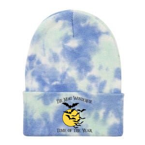 Most Wonderful Time Of Year Funny Halloween Quote Bats Moon Meaningful Gift Tie Dye 12in Knit Beanie