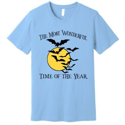 Most Wonderful Time Of Year Funny Halloween Quote Bats Moon Meaningful Gift Premium T-Shirt