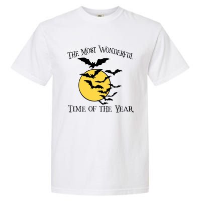 Most Wonderful Time Of Year Funny Halloween Quote Bats Moon Meaningful Gift Garment-Dyed Heavyweight T-Shirt