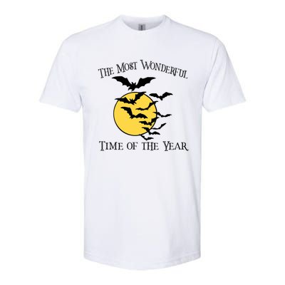 Most Wonderful Time Of Year Funny Halloween Quote Bats Moon Meaningful Gift Softstyle CVC T-Shirt